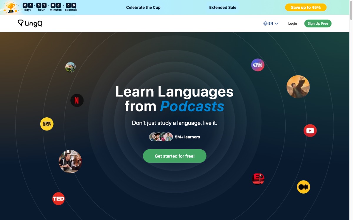 LingQ's homepage showing its reading interface